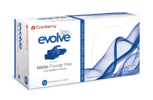 Cranberry Evolve 300 Nitrile Powder Free Exam Gloves, 3000 gloves/case (CR-3305/6/7/8/9, Sizes X-small to X-large)