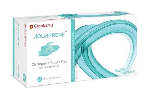 Cranberry AquaPrene® Chloroprene Powder Free Exam Gloves, 2000 gloves/case (CR-3025/6/7/8/9, Sizes X-small to X-large)