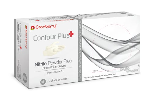 Cranberry Contour Plus® Nitrile Powder Free Exam Gloves, 1000 gloves/case (CR-3225/6/7/8/9, Sizes X-small to X-large)