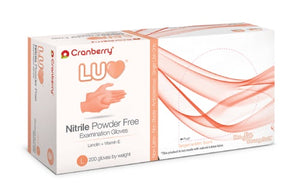 Cranberry LUV Nitrile Powder Free Exam Gloves with Tangerine Mint Scent, 2000 gloves/case (CR-3335/6/7/8, Sizes X-small to Large)