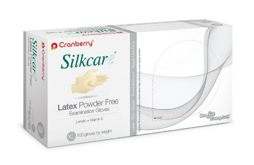 Cranberry Silkcare Latex Powder Free Exam Gloves with Lanolin & Vitamin E, 1000 gloves/case (CR-7815/6/7/8/9, Sizes X-small to X-large)