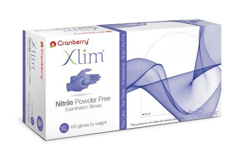 Cranberry Xlim Nitrile Powder Free Exam Gloves, 1000 gloves/case (CR-3125/6/7/8/9, Sizes X-small to X-large)