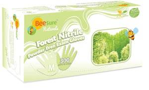 BeeSure Naturals Glacier Powder Free Nitrile Exam Gloves, 3000 gloves/case (BE-2925/6/7/8, Sizes X-small to Large)